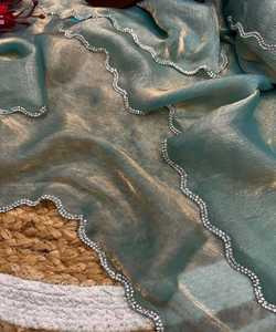 Sarees indiens à volants de créateur avec diamants imprimés pour la mariée pakistanaise indienne bas de gamme prix de gros vêtement ethnique - Product Image 4