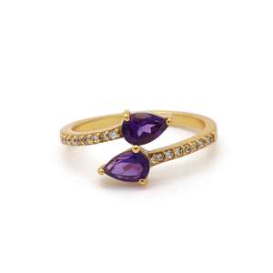 Amethyst Bypass Brass Ring 18k Gold Plated Zircon Dainty Wholesale Ring for women - Product Image 1