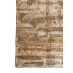 Alfombra Azalea Gold de Lana y Seda de Bambú Anudada a Mano, 10 mm de Grosor, Patrón Geométrico Abstracto, Rectangular, para Pasillo, Uso Doméstico - AIWB-3059 - Product Image 4