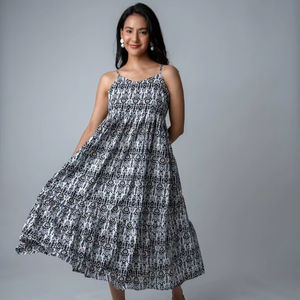 Vestido de algodón con estampado de bloque de mano indio, estampado de Ikat, sin mangas, ropa de playa de verano, vestido bohemio de viaje informal, suministro ODM - Product Image 1