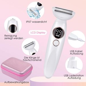 Rasoir électrique intime pour femme avec peigne de précision, étanche IPX7, double lame et 3 accessoires pour la zone du maillot, le visage et le corps - Product Image 2