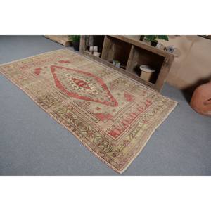 Alfombra turca Vintage de 5 'X 8 ', alfombra de tejido plano rojo y Beige con respaldo de látex con patrón de retazos para decoraciones de sala de estar - Product Image 2