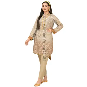 批发印度和巴基斯坦风格两件套缝制草坪套装女性Salwar Kameez连衣裙