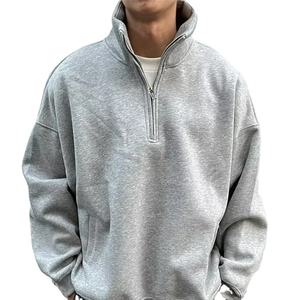 เสื้อกันหนาวมีฮู้ดแบบมีซิปครึ่งแขนเสื้อวินเทจคอตั้งเสื้อแบบสวมหัวเสื้อวอร์มแฟชั่นลำลอง - Product Image 5