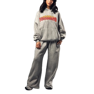 High Quality Breathable 100% Cotton Women Tracksuit Heavy Weight 500GSM Drop Shoulder Custom Printed Hip Hop Women's Jogging Set - Product Image 1