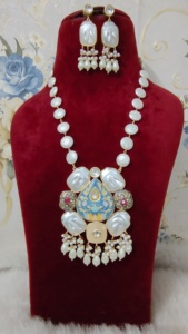 Maravilloso Real Kundan Jaypuri Collar largo pintado a mano Joyería India Real Kundan Set en el precio más bajo - Product Image 3