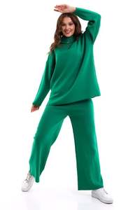 Conjunto de chándal de dos piezas de punto para mujer, conjunto de suéter y pantalón de gran tamaño de cuello alto liso de alta calidad, prendas de punto con textura suave - Product Image 4