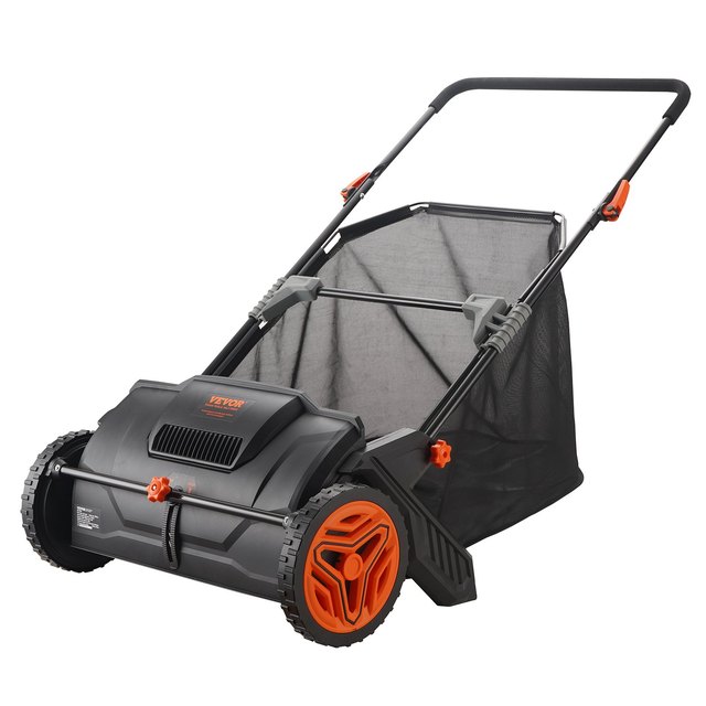 Push Lawn Sweeper 53.3 cm Leaf Collector Strong Rubber Wheels Heavy Duty Thickened Steel Durable to Use with Large Capacity