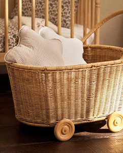 High Quality Handwoven Natural Rattan Trolley on Wheels With Wooden <b>Casters</b> for Kids' Furniture From Vietnam Supplier - Product Image 6