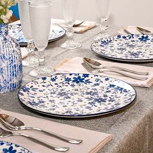 Service de 4 assiettes de table de luxe en porcelaine bleue classique Bluebell, 10,8 pouces, motif végétal personnalisable, pour fêtes et anniversaires - Product Image 2