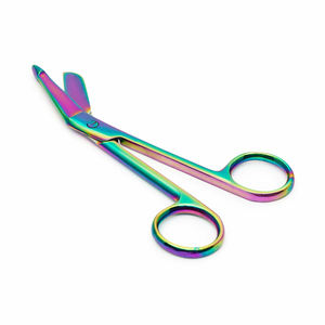 Tijeras de funcionamiento de color arcoíris, sonda de un lado, tijera de vendaje quirúrgico de un solo uso de acero metálico para uso médico - Product Image 6
