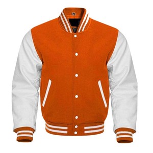 Orange <b>Body</b> Leather <b>White</b> Sleeve Premium Rib Custom Made Fashionable Varsity Woolen Jacket Lettermen Unisex - Product Image 1
