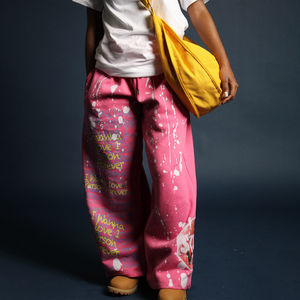 Pantalons de survêtement personnalisés Streetwear Acid Wash Splash Ink Jambes droites Pantalons de survêtement amples et surdimensionnés - Product Image 2