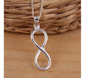 Solid 925 Sterling Silver Infinity Symbol Statement <b>Necklace</b> with 16-30 Inches Curb <b>Chain</b> Unisex Wedding Gift - Product Image 1