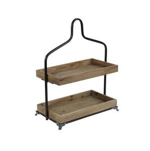 Fundición de aluminio Acabado antiguo Soporte para pasteles de 2 niveles Mango de metal Alimentos seguros Decoración de alimentos de madera Utensilios de cocina para el hogar y la panadería - Product Image 5