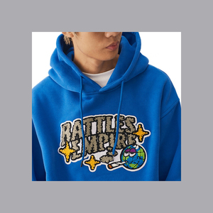 Sweat à capuche personnalisé en coton épais 100% avec broderie chenille 3D, style streetwear décontracté d'hiver avec doublure en satin - Product Image 5