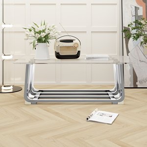 Table basse en acier inoxydable couleur argent unique, pièce maîtresse légère à cadre métallique durable pour les réunions de famille, table basse - Product Image 2