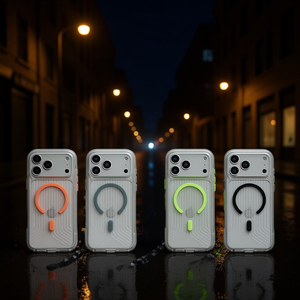 Étui de téléphone portable officiel IP 17 PRO MAX avec texture côtelée luminescente en relief, anneau magnétique, cordon, matériau TPU+PC - Product Image 2