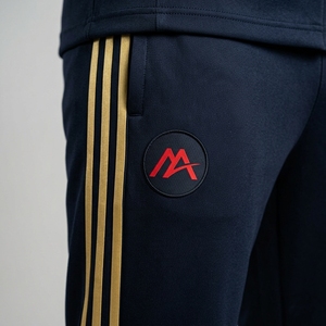 <b>Men's</b> Winter Hooded <b>Navy</b> Blue Tracksuit Set Full Zip Athletic Jacket <b>Jogger</b> Pants Gold Side Stripes Sportswear Training Gym - Product Image 6