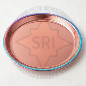 Plaque Thali en acier inoxydable or rose avec bord arc-en-ciel - Product Image 1
