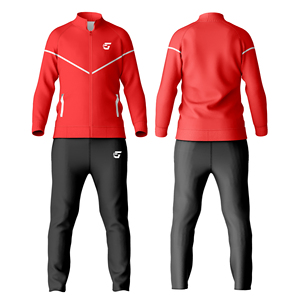 Fabricante de chándal personalizado Conjunto de ropa deportiva azul marino y rojo con chaqueta con cremallera Traje de entrenamiento de poliéster transpirable - Product Image 6