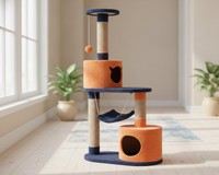 Yüksek Kaliteli Amistar 3 Katlı İç Mekan Kedi Ağacı, Kedi ve Yavrular İçin Güvenli ve Dayanıklı 140cm Karton Yeni!! !