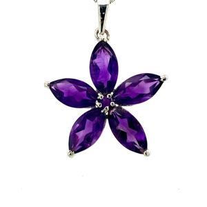 Améthyste Naturelle Grande Fleur Pendentif pour Femme Pierres Précieuses Violettes Argent Sterling. 925 Bijoux Directement d'Inde - Product Image 2