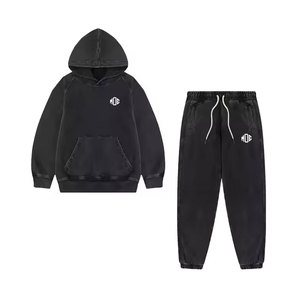 Chándal lavado con ácido de alta calidad para hombre, logotipo personalizado, venta al por mayor, ropa de invierno informal de manga corta de lana - Product Image 1