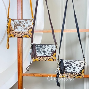 Drop Shipping Mini sac à main à bandoulière et pochette en cuir de vachette véritable avec pompon pour femmes - Product Image 1