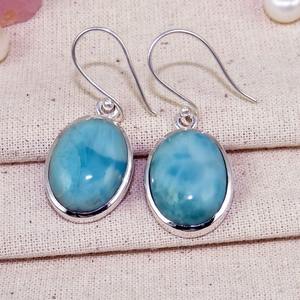 Boucles d'oreilles pendantes de haute qualité Larimar Gemstone 925 bijoux en argent Sterling massif pour femmes et filles Fine Collection pour cadeaux - Product Image 4