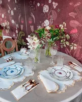 Set de table en lin blanc serviette de table couverts et pochettes ensemble de table brodé en lin à bord festonné doré réutilisable personnalisable