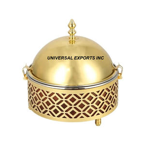 Olla de madera de alta calidad con tapa de metal Cazuela de diseñador hecha a mano de alta calidad Forma redonda Lujo Nuevo calentador de alimentos de metal - Product Image 4