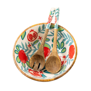 Bol en bois de forme ronde imprimé de fleurs vintage, bols de service à salade et riz pour bol de décoration d'intérieur - Product Image 4