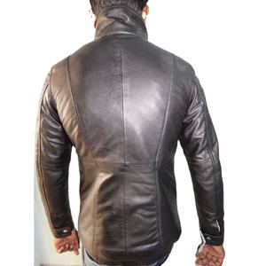 Veste en cuir marron pour homme sur mesure avec col montant et boutons-pression, service OEM, veste en cuir pour homme - Product Image 4