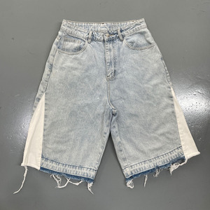 Pantalones vaqueros de empalme desgastados de alta calidad, pantalones cortos de mezclilla Vintage personalizados de algodón 100%, pantalones cortos de mezclilla lavados ligeros de lona transpirable para hombres - Product Image 2