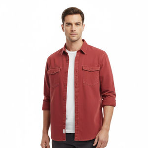 Camisa vaquera para hombre con cuello y puños elegantes, Camisa vaquera duradera para hombre con mangas largas, Camisa vaquera de lavado a la moda para hombre - Product Image 1