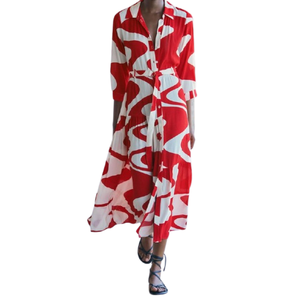 Vestido rojo de estilo geométrico de diseño elegante al mejor precio para discoteca y fiesta de noche disponible - Product Image 1