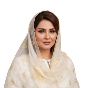 Elegante Chal de Voile de Algodón Blanco con Bordado, Diseño Floral con Pedrería, Suave, Ligero y Transpirable para Uso Diario - Product Image 1
