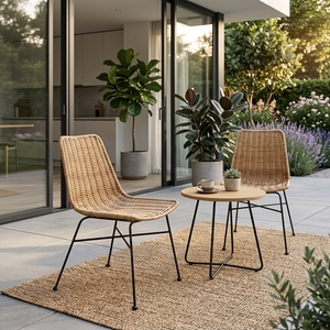 Silla de Comedor Moderna de Ratán Tejido con Miel Natural, Ecológica, Impermeable, para Exteriores y Patios - Product Image 3