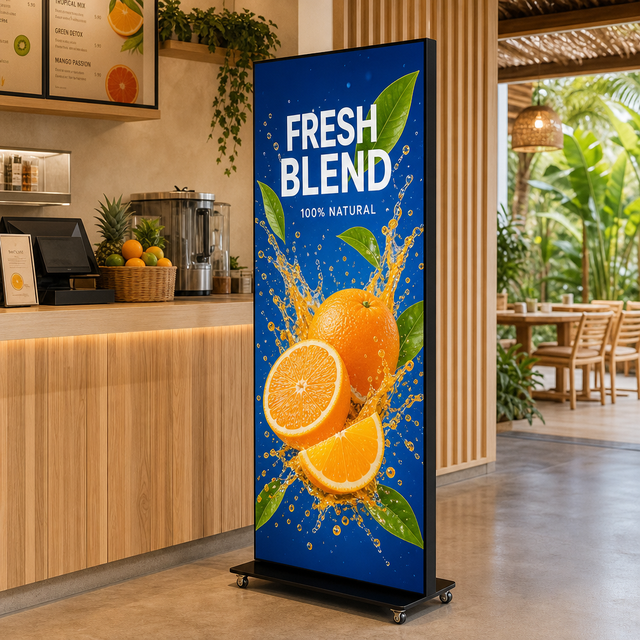 Hot Sale 7680Hz Refresh Rate Vertical Floor Standing LED Display Seamless Splicing P2 for Hotel Lobby Food Menu