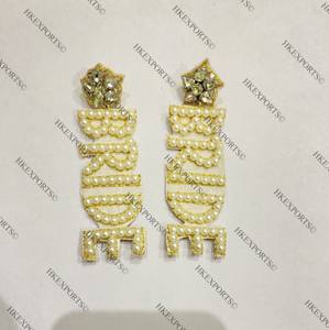 Elegant Grey Handmade Bridal Beaded Dangle <b>Earrings</b> <b>Long</b> Wedding Jewelry with Gold Plating Unique Fashion Accessory for Brides - Product Image 2