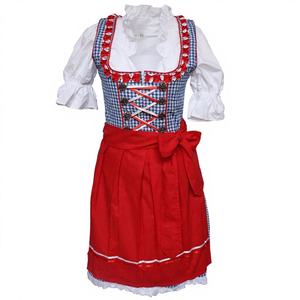 Robe Dirndl Bavaroise Allemande Vintage en Coton 100% Fait Main, Motif Écossais Bleu Ciel, Silhouette Tablier Mini, avec Soutien-Gorge Intégré, Sans Manches, Idéale pour l'Été - Product Image 1