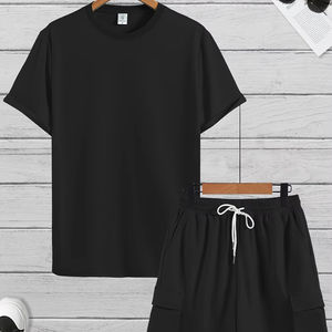 Ensemble d'été pour hommes T-shirt à manches courtes personnalisé deux pièces 100% Polyester séchage rapide respirant Style de rue Logo personnalisé - Product Image 2