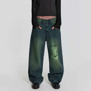 Pantalones vaqueros holgados de pierna ancha y recta lavados con estampado de algodón suave Digital 2025, pantalones vaqueros con bolsillo de costura para hombres, servicio OEM - Product Image 5