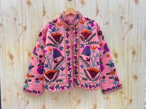 Chaqueta de Algodón Rosa Indio Suzani Bordada a Mano para Mujer, Transpirable, Informal, para Invierno, con Botones en la Parte Delantera Abierta, para Damas de Honor - Product Image 2