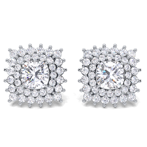 Boucles d'oreilles clous en diamant taille coussin 1,74 carat avec halo, en argent sterling massif 925, fermoir à vis, bijoux de luxe pour mariée - Product Image 1