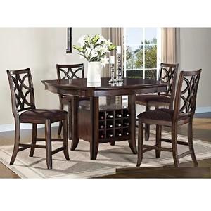 Ensemble de table à manger 6 places en bois de teck vintage noir antique au design sculpté - Product Image 1