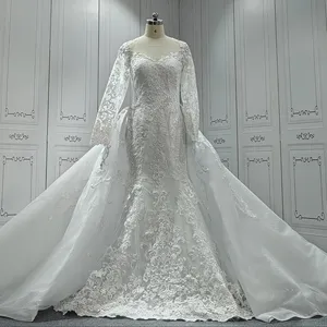 Длинные рукава африканские белые кружева Русалка Милая Китай производитель Свадебные платья со съемным шлейфом 2024