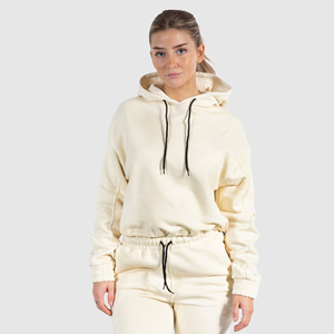 Women's Cotton Fleece Drawstring Hoodie Cropped Active Training Sports Top 3D Embroidery Winter Oversized Outerwear - Product Image 1