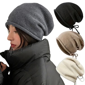 Warm Knitted Baggy Beanie Hat for Women <b>Men</b> Kpop Drawstring Slouchy Wool <b>Cap</b> Winter Spring Soft Skullcaps Outdoor Windproof - Product Image 4